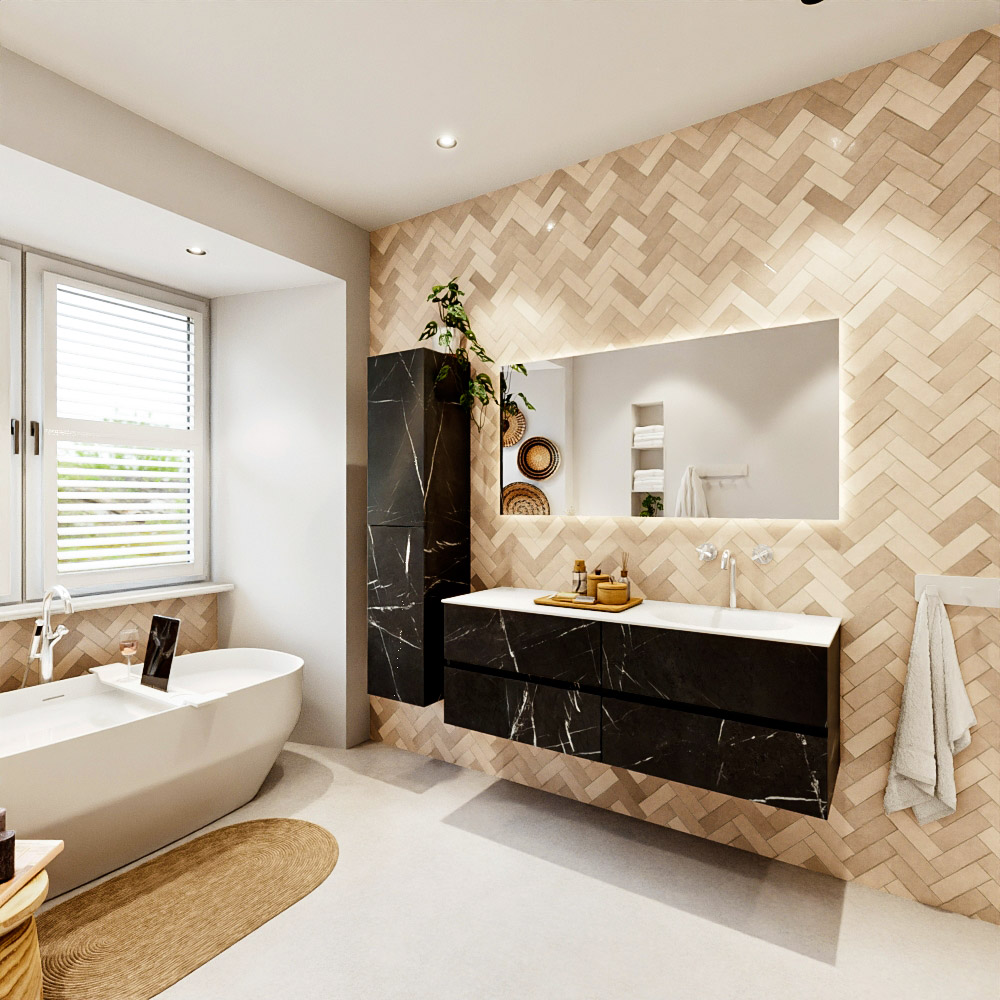 MONDIAZ VICA 140cm mueble de baño Marquina 4 cajones. Lavabo MOON Derecho 1 orificio, color Talc. 4 MONDIAZ VICA 140cm mueble de baño Marquina 4 cajones. Lavabo MOON Derecho 1 orificio, color Talc. - Imagen 4