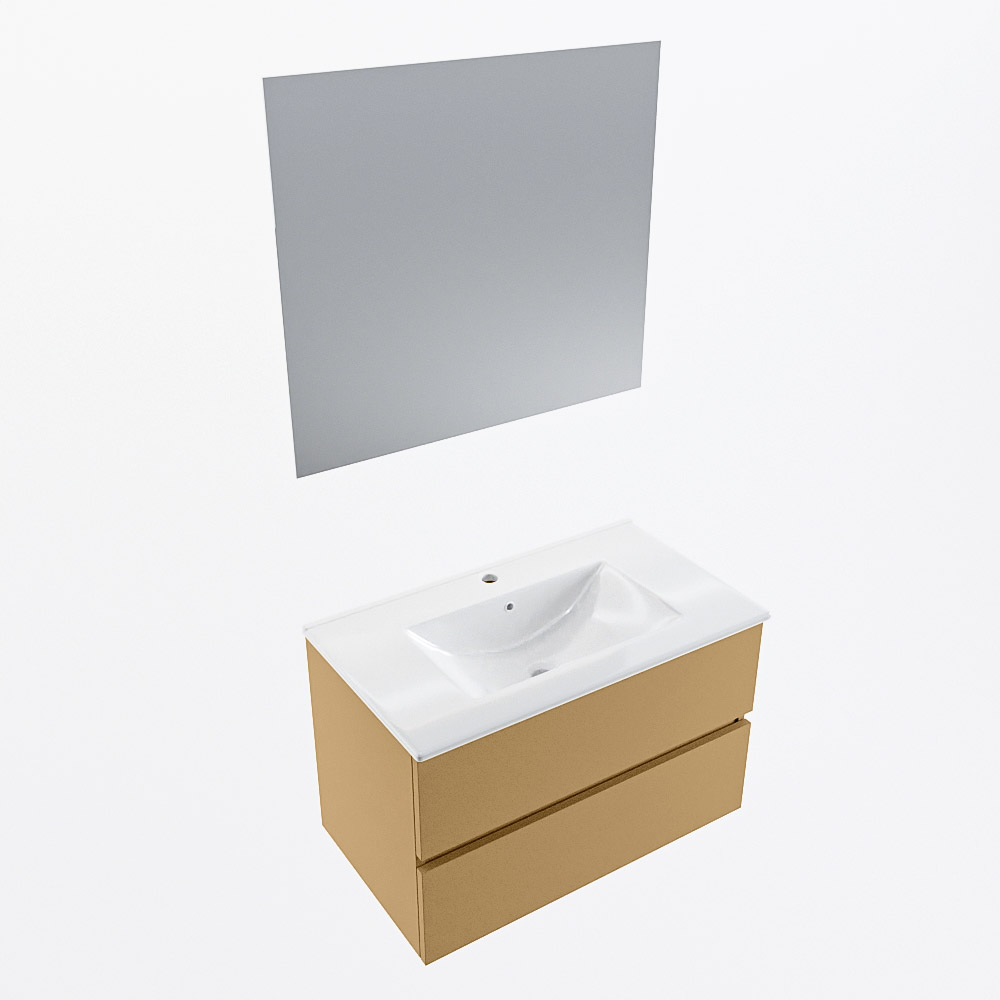 MONDIAZ VICA 80cm mueble de baño Oro 2 cajones. Lavabo DENIA Centro 1 orificio color Blanco brillo con espejo LED. 6 MONDIAZ VICA 80cm mueble de baño Oro 2 cajones. Lavabo DENIA Centro 1 orificio color Blanco brillo con espejo LED. - Imagen 6
