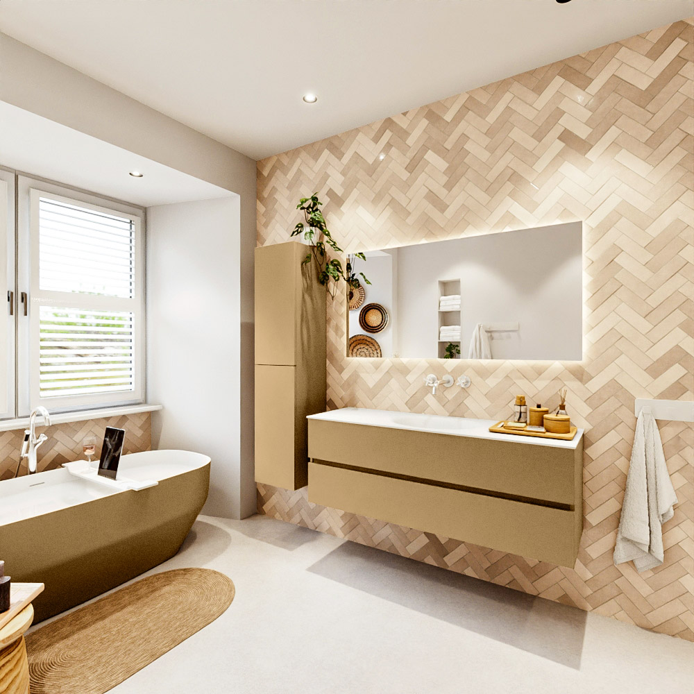 MONDIAZ VICA 140cm mueble de baño Oro 2 cajones. Lavabo MOON Centro sin orificio, color Talc. 4 MONDIAZ VICA 140cm mueble de baño Oro 2 cajones. Lavabo MOON Centro sin orificio, color Talc. - Imagen 4