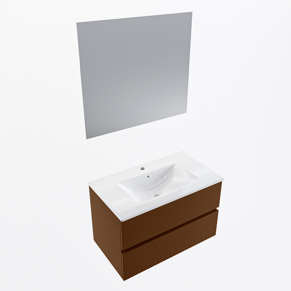 MONDIAZ VICA 80cm mueble de baño Rust 2 cajones. Lavabo DENIA Centro 1 orificio color Blanco brillo con espejo LED. 6 MONDIAZ VICA 80cm mueble de baño Rust 2 cajones. Lavabo DENIA Centro 1 orificio color Blanco brillo con espejo LED. - Imagen 6