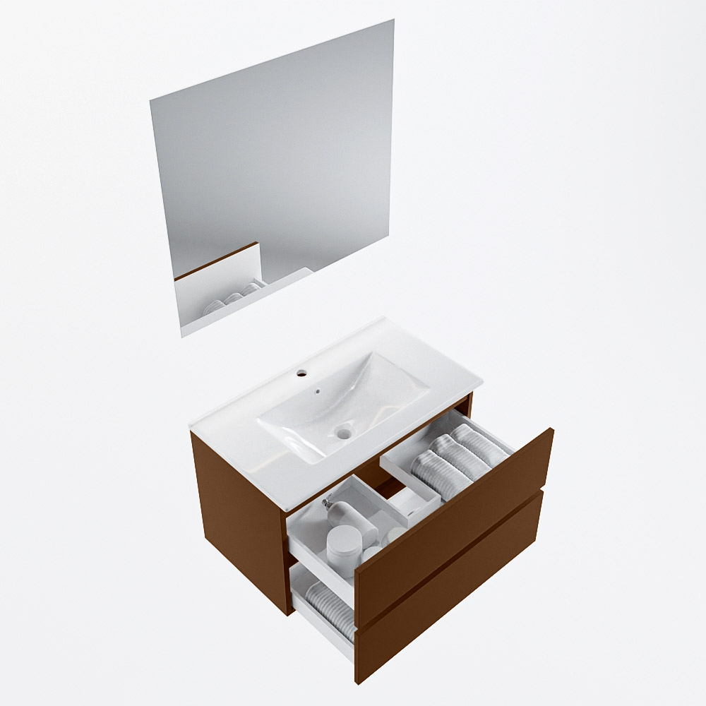 MONDIAZ VICA 80cm mueble de baño Rust 2 cajones. Lavabo DENIA Centro 1 orificio color Blanco brillo con espejo LED. 7 MONDIAZ VICA 80cm mueble de baño Rust 2 cajones. Lavabo DENIA Centro 1 orificio color Blanco brillo con espejo LED. - Imagen 7