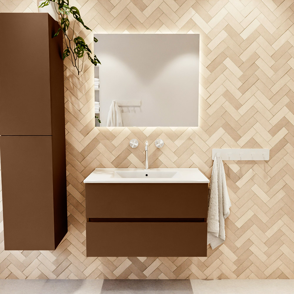 MONDIAZ VICA 80cm mueble de baño Rust 2 cajones. Lavabo DENIA Centro 1 orificio color Blanco brillo con espejo LED. 2 MONDIAZ VICA 80cm mueble de baño Rust 2 cajones. Lavabo DENIA Centro 1 orificio color Blanco brillo con espejo LED. - Imagen 2