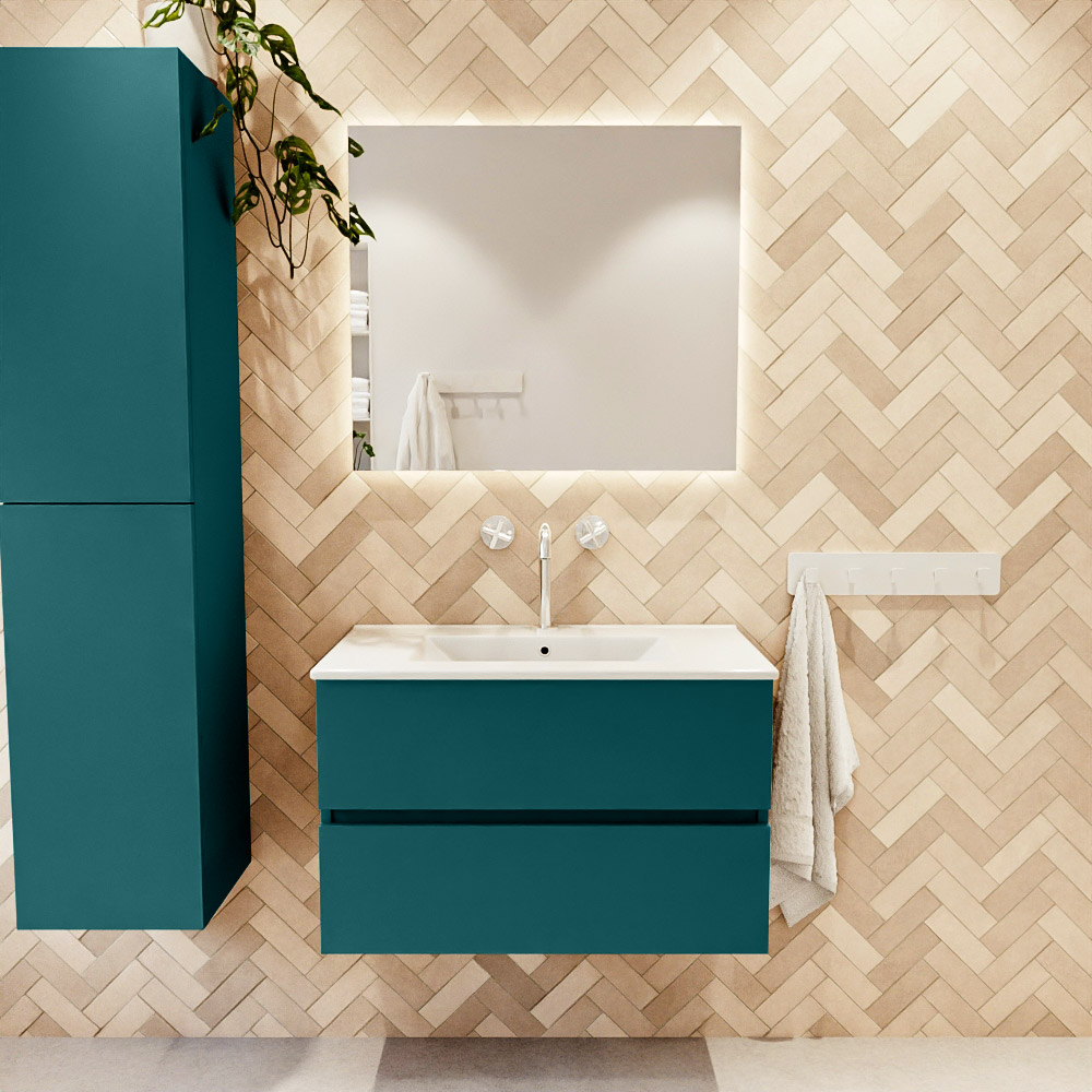 MONDIAZ VICA 80cm mueble de baño Smag 2 cajones. Lavabo DENIA Centro 1 orificio color Blanco brillo con espejo LED. 2 MONDIAZ VICA 80cm mueble de baño Smag 2 cajones. Lavabo DENIA Centro 1 orificio color Blanco brillo con espejo LED. - Imagen 2