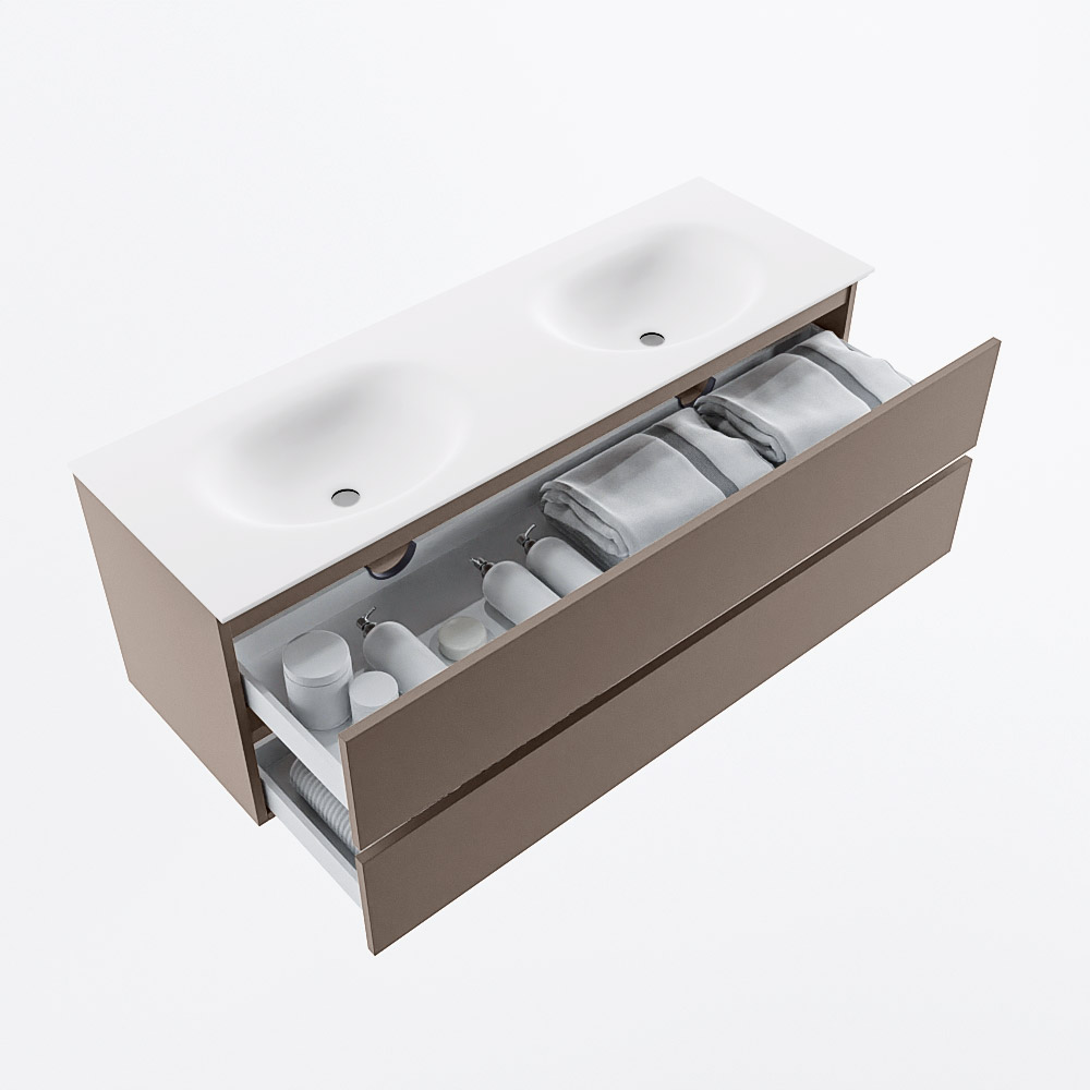 MONDIAZ VICA 140cm mueble de baño Smoke 2 cajones. Lavabo MOON Doble sin orificio, color Talc. 7 MONDIAZ VICA 140cm mueble de baño Smoke 2 cajones. Lavabo MOON Doble sin orificio, color Talc. - Imagen 7
