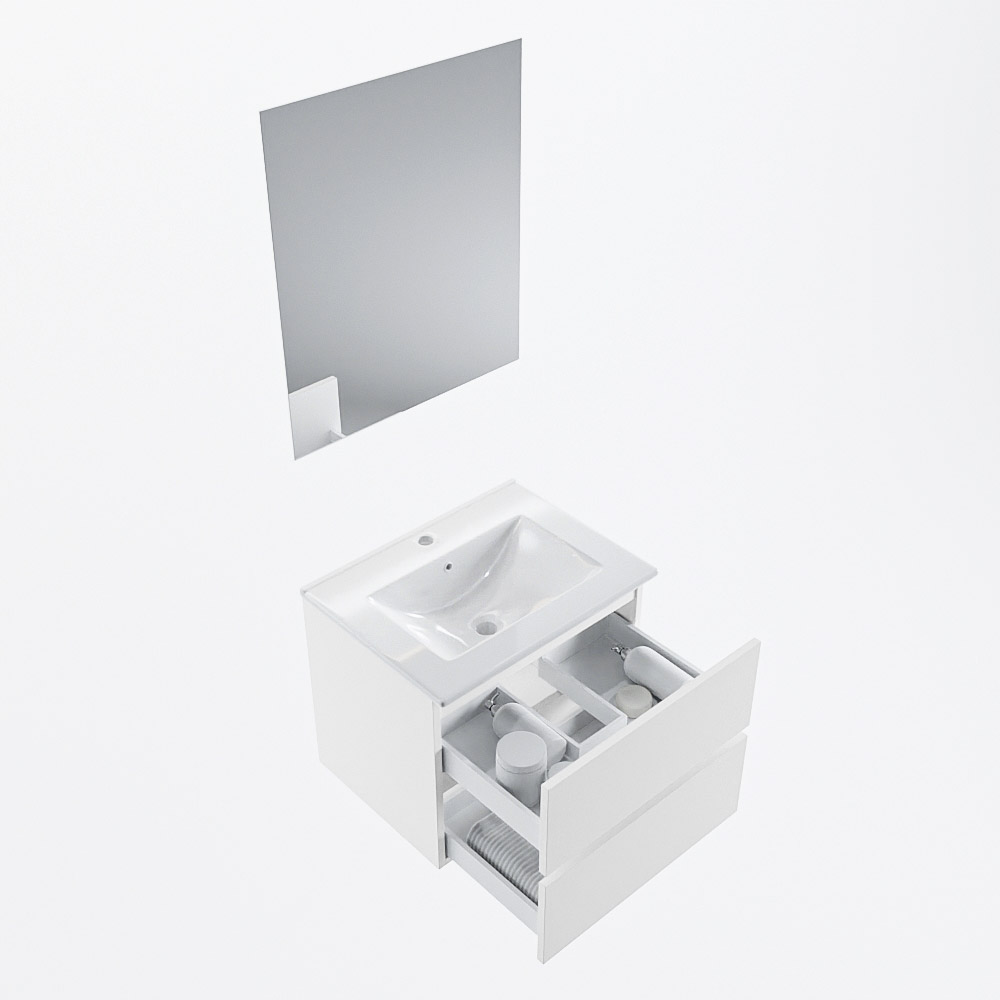 MONDIAZ VICA 60cm mueble de baño Talc 2 cajones. Lavabo DENIA Centro 1 orificio color Blanco brillo con espejo LED. 7 MONDIAZ VICA 60cm mueble de baño Talc 2 cajones. Lavabo DENIA Centro 1 orificio color Blanco brillo con espejo LED. - Imagen 7