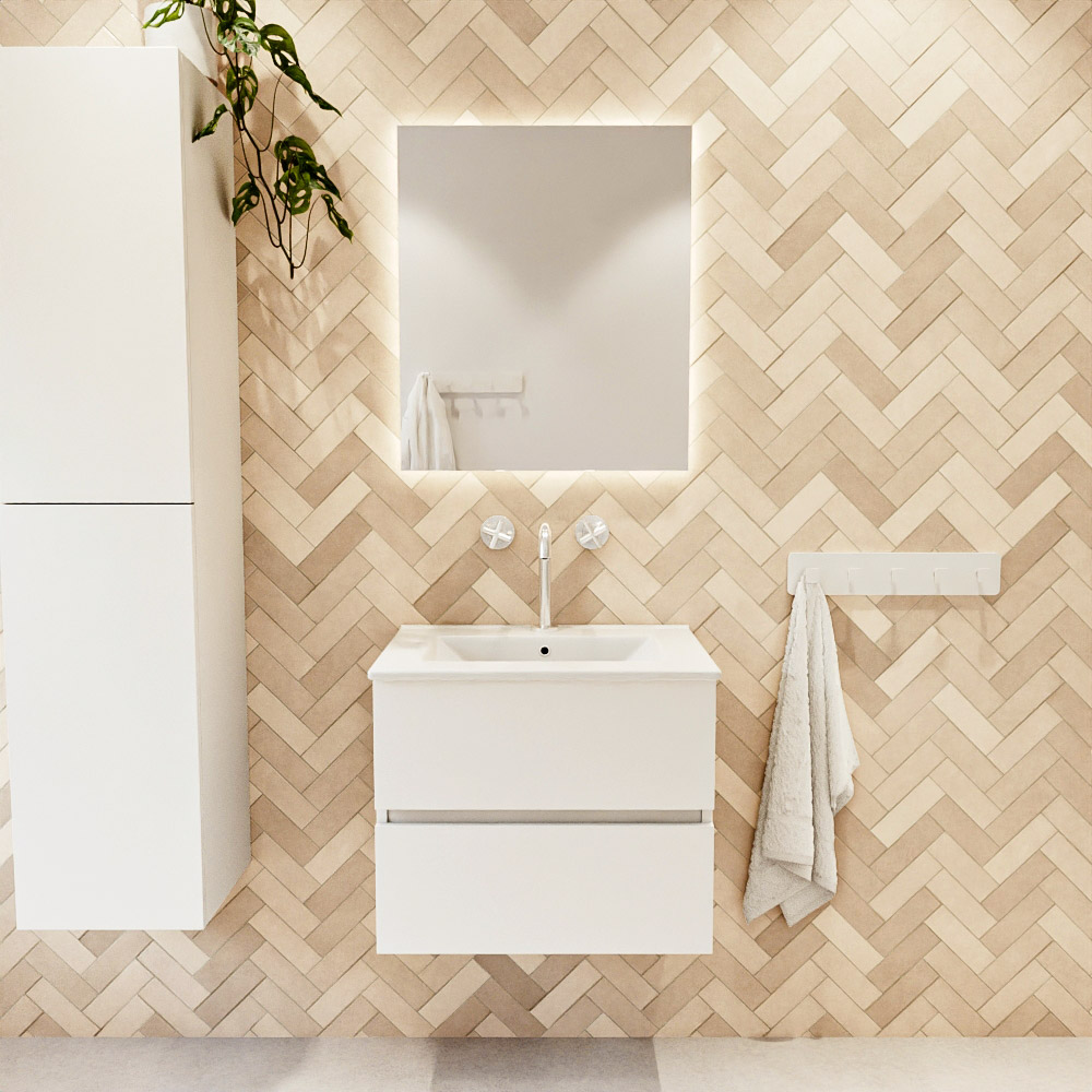MONDIAZ VICA 60cm mueble de baño Talc 2 cajones. Lavabo DENIA Centro 1 orificio color Blanco brillo con espejo LED. 2 MONDIAZ VICA 60cm mueble de baño Talc 2 cajones. Lavabo DENIA Centro 1 orificio color Blanco brillo con espejo LED. - Imagen 2