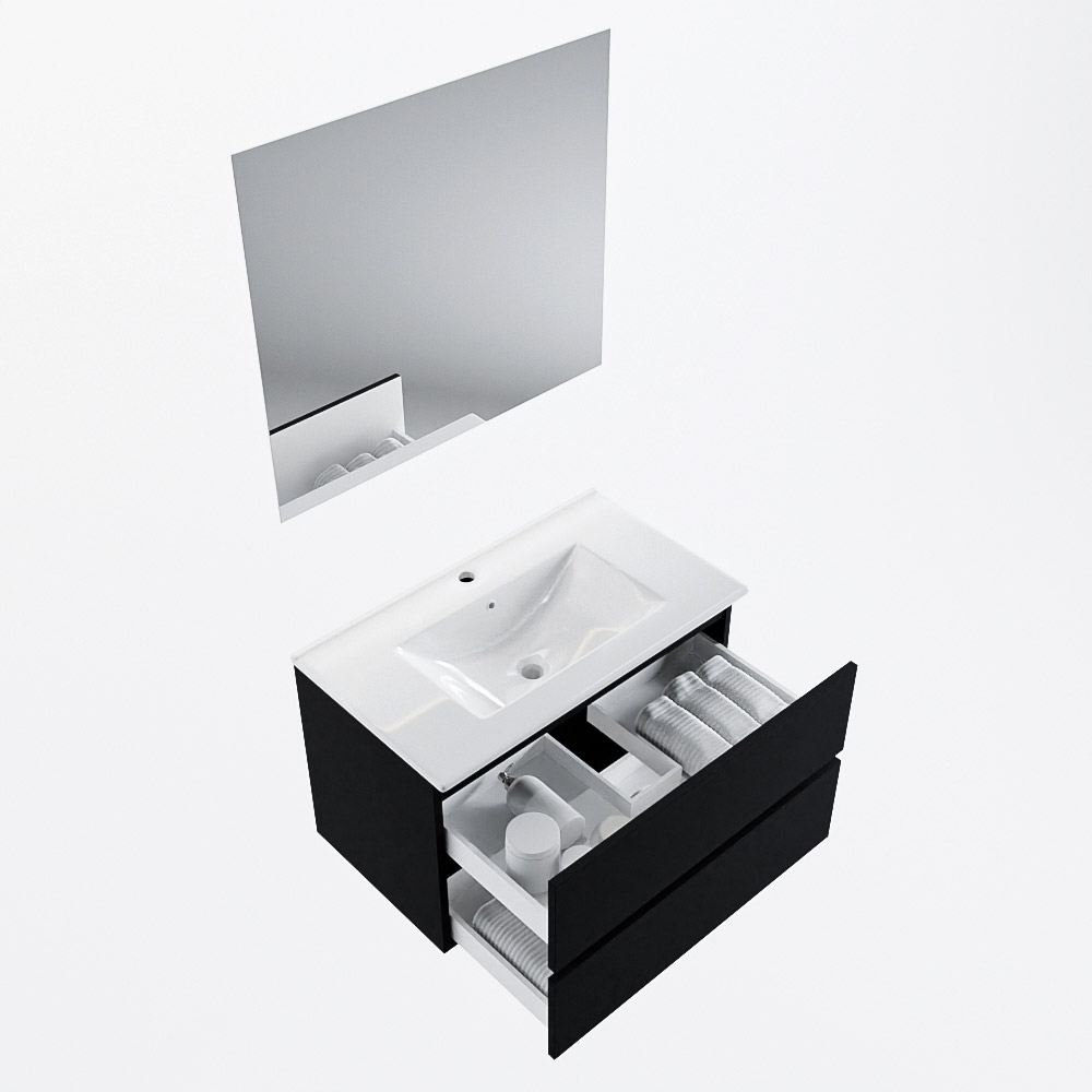 MONDIAZ VICA 80cm mueble de baño Urban 2 cajones. Lavabo DENIA Centro 1 orificio color Blanco brillo con espejo LED. 7 MONDIAZ VICA 80cm mueble de baño Urban 2 cajones. Lavabo DENIA Centro 1 orificio color Blanco brillo con espejo LED. - Imagen 7