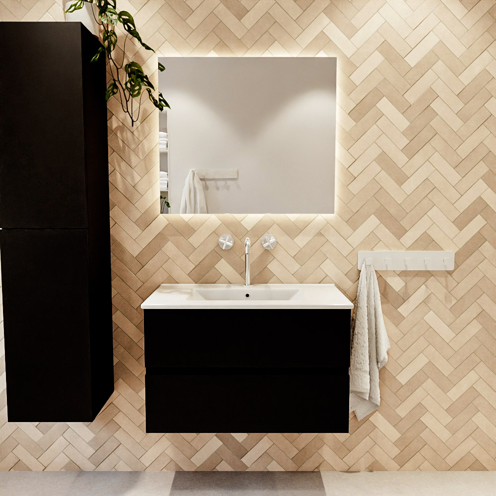 MONDIAZ VICA 80cm mueble de baño Urban 2 cajones. Lavabo DENIA Centro 1 orificio color Blanco brillo con espejo LED. 2 MONDIAZ VICA 80cm mueble de baño Urban 2 cajones. Lavabo DENIA Centro 1 orificio color Blanco brillo con espejo LED. - Imagen 2