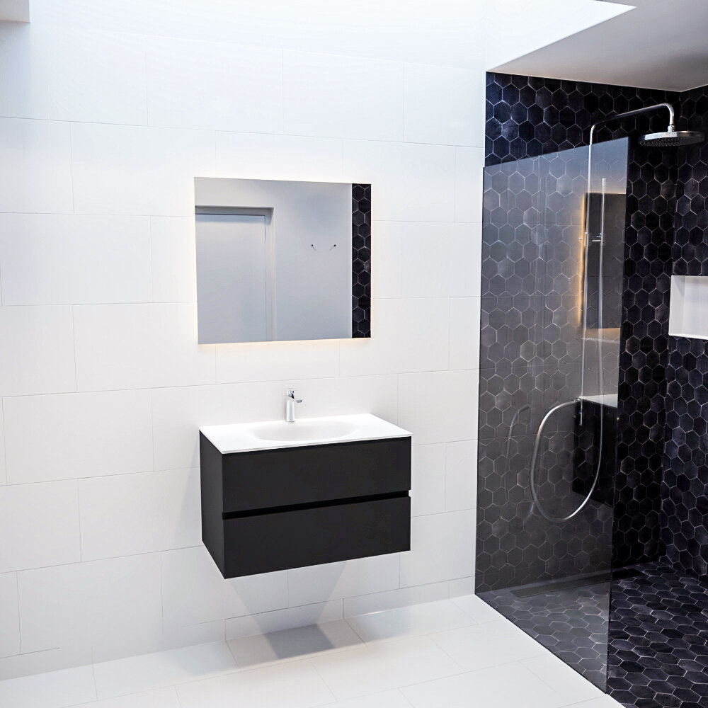 MONDIAZ VICA 80cm mueble de baño Urban 2 cajones lavabo MOON Centro 1 orificio con espejo LED. 3 MONDIAZ VICA 80cm mueble de baño Urban 2 cajones lavabo MOON Centro 1 orificio con espejo LED. - Imagen 3