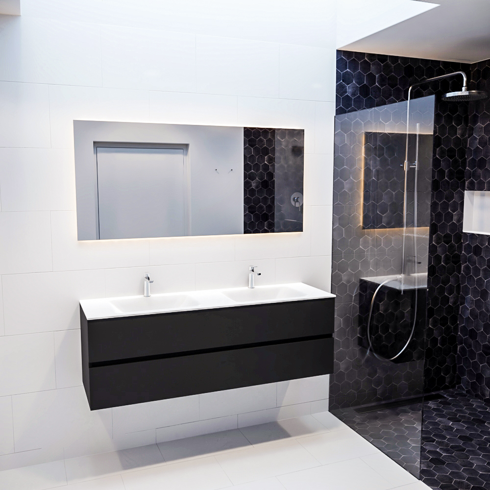 MONDIAZ VICA 150cm mueble de baño Urban 2 cajones lavabo CLOUD Doble 2 orificios con espejo LED. 3 MONDIAZ VICA 150cm mueble de baño Urban 2 cajones lavabo CLOUD Doble 2 orificios con espejo LED. - Imagen 3