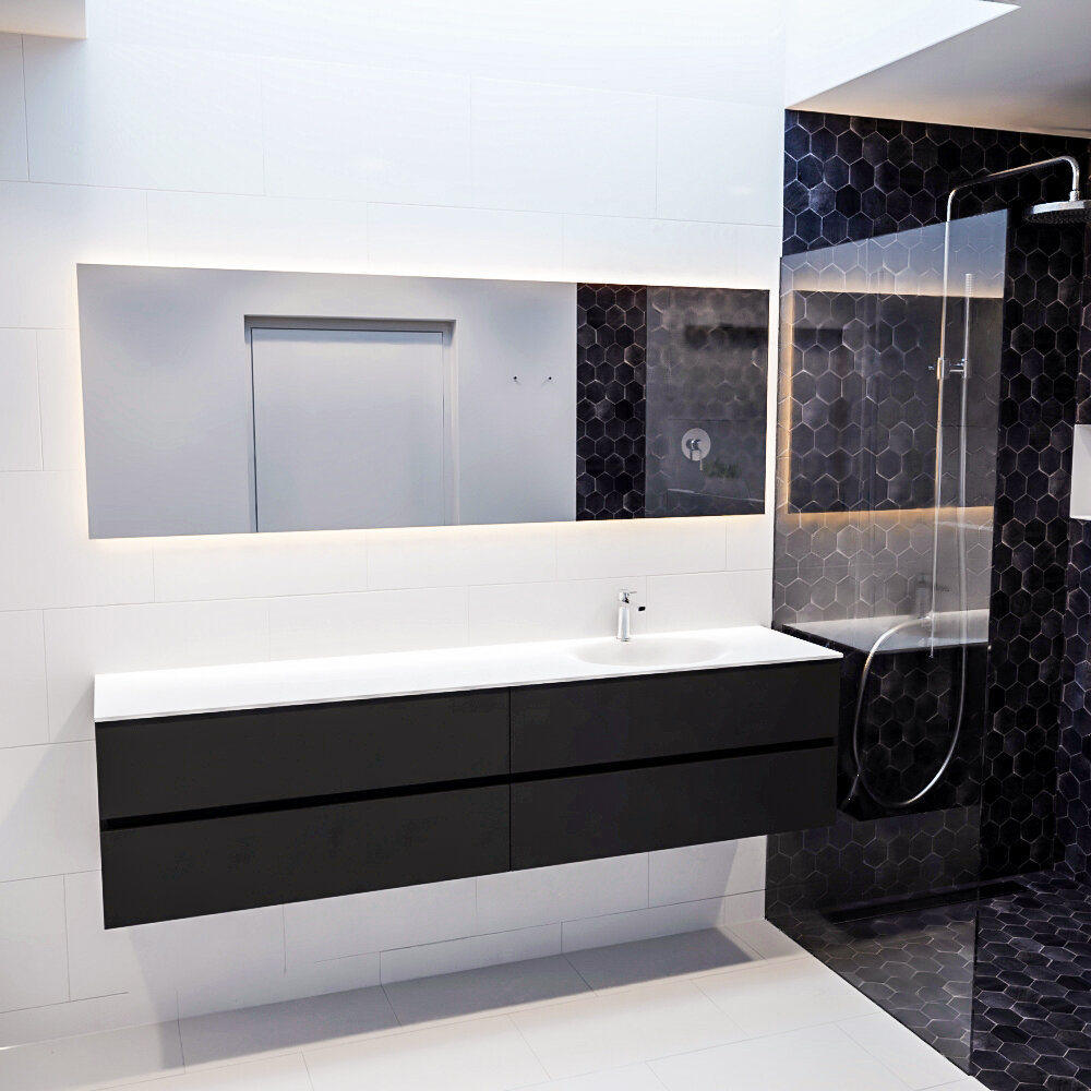 MONDIAZ VICA 200cm mueble de baño Urban 4 cajones lavabo MOON Derecho 1 orificio con espejo LED. 3 MONDIAZ VICA 200cm mueble de baño Urban 4 cajones lavabo MOON Derecho 1 orificio con espejo LED. - Imagen 3