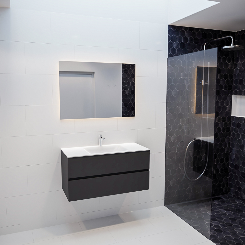 MONDIAZ VICA 100cm mueble de baño Dark Grey 2 cajones lavabo CLOUD Centro 1 orificio. 3 MONDIAZ VICA 100cm mueble de baño Dark Grey 2 cajones lavabo CLOUD Centro 1 orificio. - Imagen 3