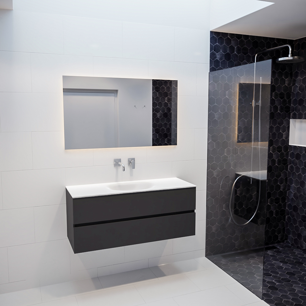 Mueble de baño 120 cm Antracita con 2 cajones, lavabo de Solid surface seno centrado con 0 orificio(s) para el grifo. 11 Mueble de baño 120 cm Antracita con 2 cajones, lavabo de Solid surface seno centrado con 0 orificio(s) para el grifo. - Imagen 11