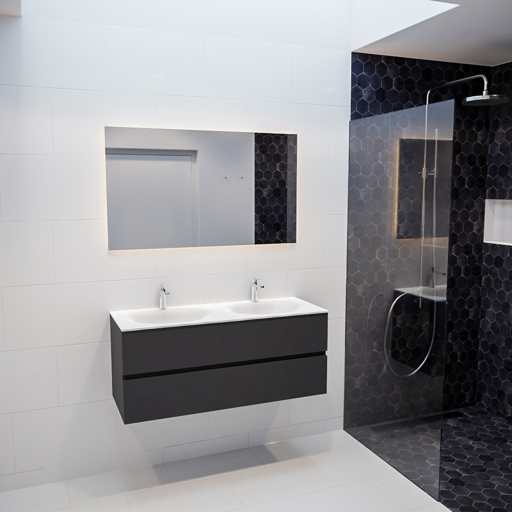 Mueble de baño 120 cm Antracita con 2 cajones, lavabo de Solid surface seno doble con 2 orificio(s) para el grifo. 11 Mueble de baño 120 cm Antracita con 2 cajones, lavabo de Solid surface seno doble con 2 orificio(s) para el grifo. - Imagen 11