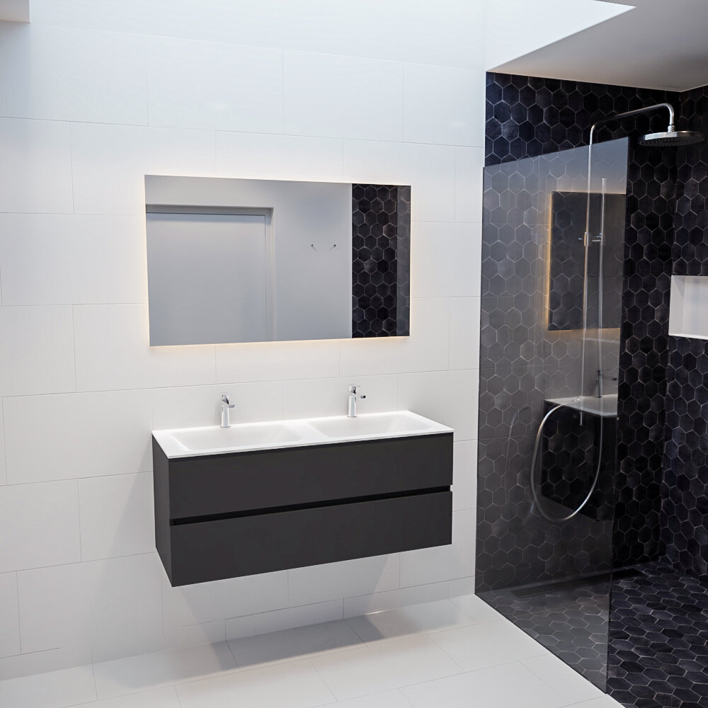 MONDIAZ VICA 120cm mueble de baño Dark Grey 2 cajones lavabo CLOUD Doble 2 orificios. 3 MONDIAZ VICA 120cm mueble de baño Dark Grey 2 cajones lavabo CLOUD Doble 2 orificios. - Imagen 3