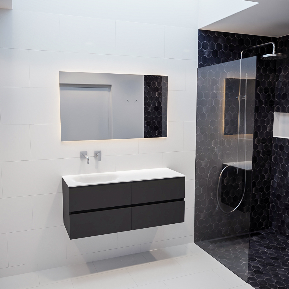 Mueble de baño 120 cm Antracita con 4 cajones, lavabo de Solid surface seno izquierdo con 0 orificio(s) para el grifo. 11 Mueble de baño 120 cm Antracita con 4 cajones, lavabo de Solid surface seno izquierdo con 0 orificio(s) para el grifo. - Imagen 11