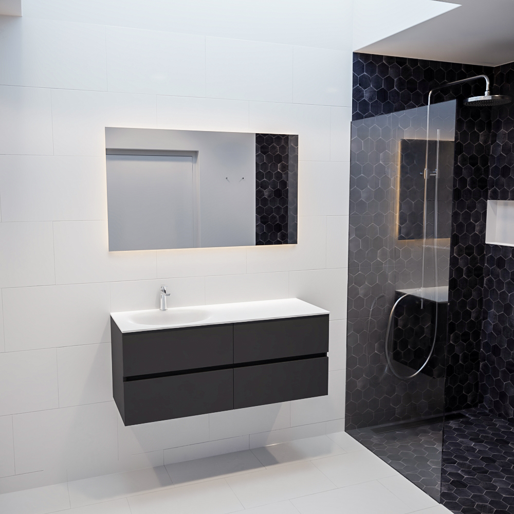 Mueble de baño 120 cm Antracita con 4 cajones, lavabo de Solid surface seno izquierdo con 1 orificio(s) para el grifo. 11 Mueble de baño 120 cm Antracita con 4 cajones, lavabo de Solid surface seno izquierdo con 1 orificio(s) para el grifo. - Imagen 11