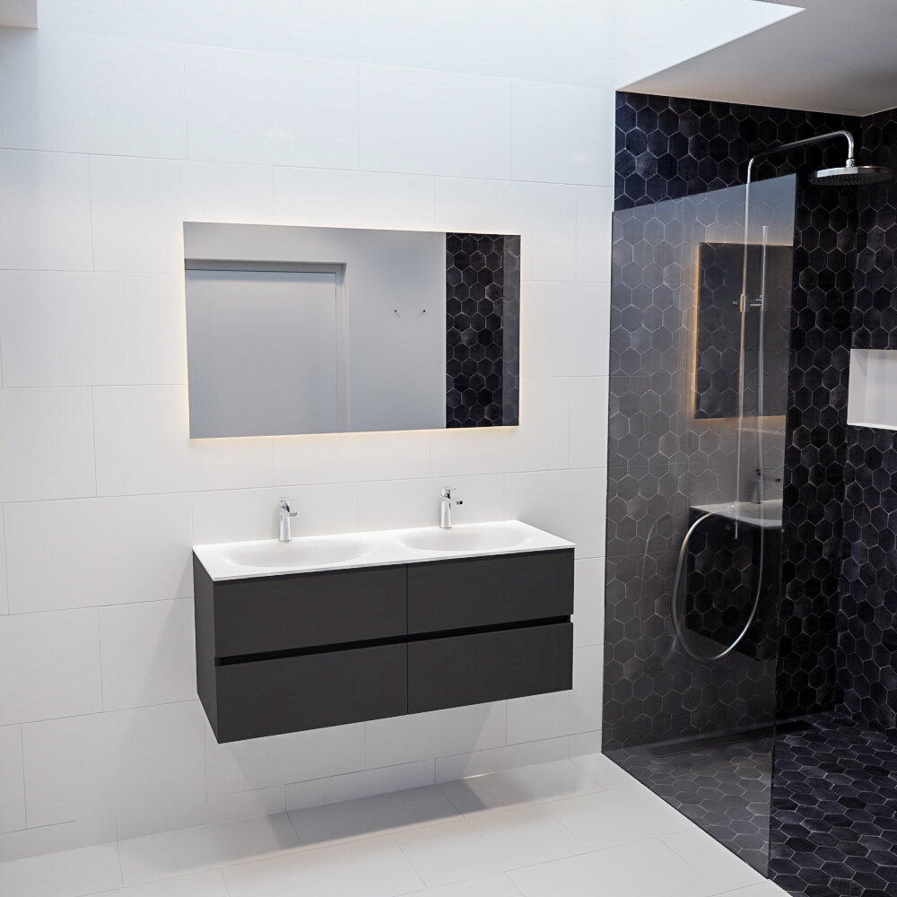 Mueble de baño 120 cm Antracita con 4 cajones, lavabo de Solid surface seno doble con 2 orificio(s) para el grifo.673,90 11 Mueble de baño 120 cm Antracita con 4 cajones, lavabo de Solid surface seno doble con 2 orificio(s) para el grifo.673,90 - Imagen 11