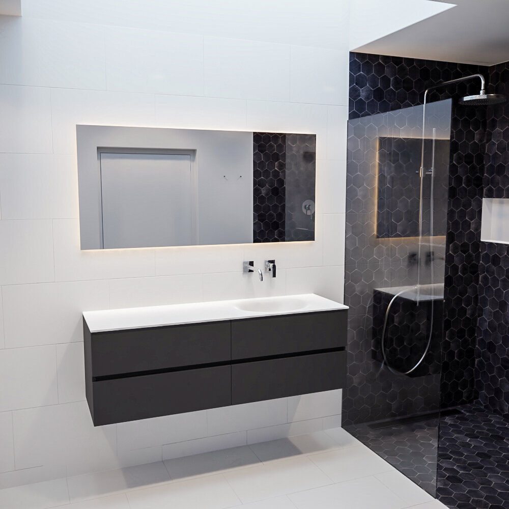 Mueble de baño 150 cm Antracita con 4 cajones, lavabo de Solid surface seno derecho con 0 orificio(s) para el grifo. 10 Mueble de baño 150 cm Antracita con 4 cajones, lavabo de Solid surface seno derecho con 0 orificio(s) para el grifo. - Imagen 10