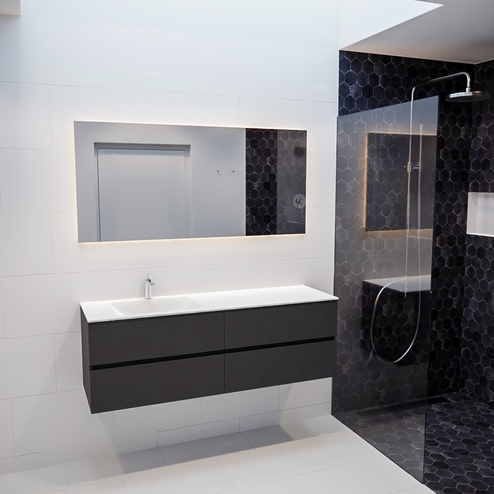 MONDIAZ VICA 150cm mueble de baño Dark Grey 4 cajones lavabo CLOUD Izquierda 1 orificio con espejo LED. 3 MONDIAZ VICA 150cm mueble de baño Dark Grey 4 cajones lavabo CLOUD Izquierda 1 orificio con espejo LED. - Imagen 3