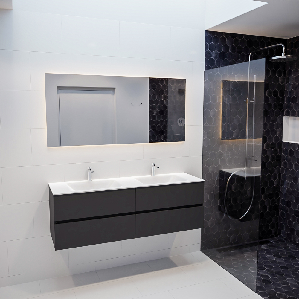 MONDIAZ VICA 150cm mueble de baño Dark Grey 4 cajones lavabo CLOUD Doble 2 orificios con espejo LED. 3 MONDIAZ VICA 150cm mueble de baño Dark Grey 4 cajones lavabo CLOUD Doble 2 orificios con espejo LED. - Imagen 3