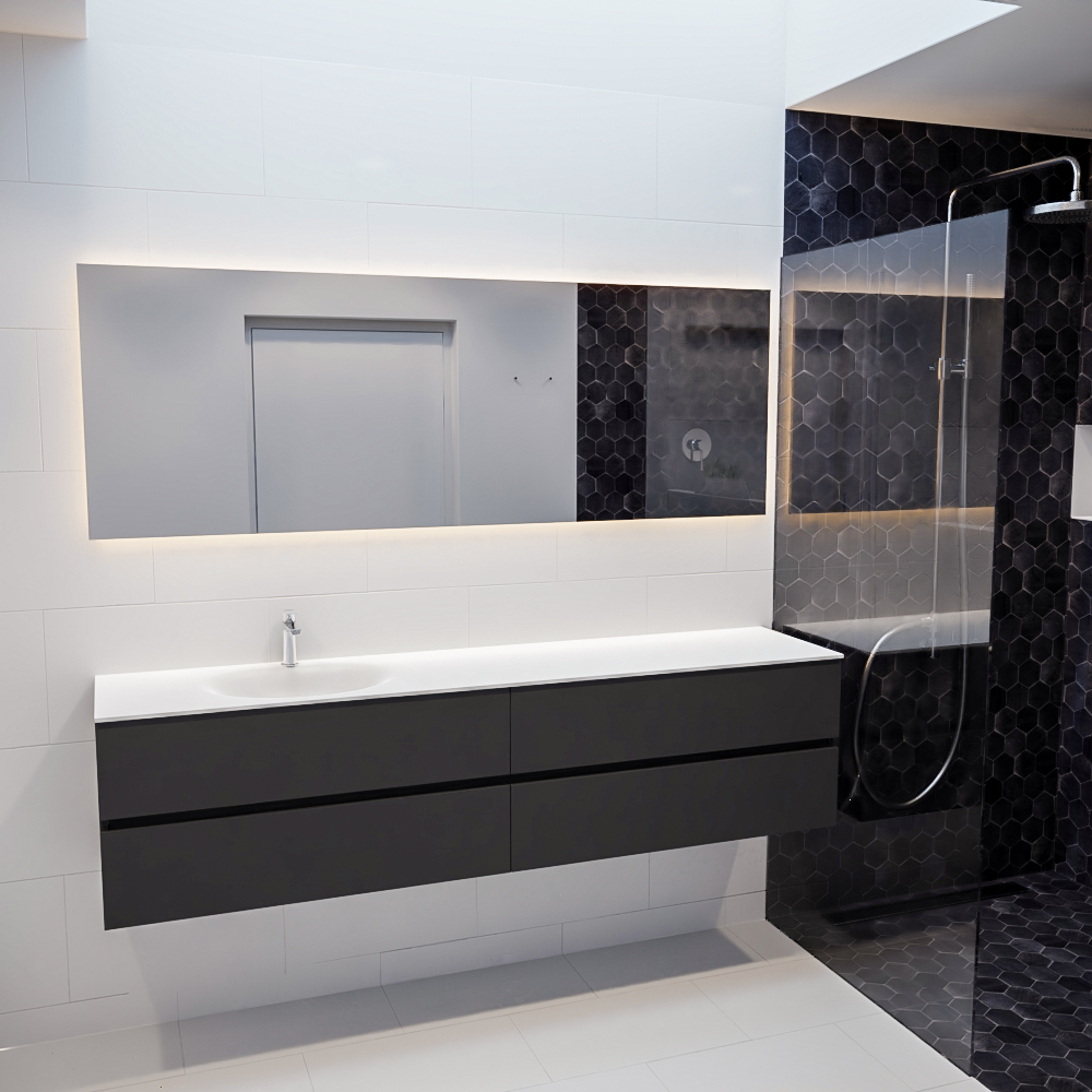 MONDIAZ VICA 200cm mueble de baño Dark Grey 4 cajones lavabo MOON Izquierda 1 orificio. 3 MONDIAZ VICA 200cm mueble de baño Dark Grey 4 cajones lavabo MOON Izquierda 1 orificio. - Imagen 3