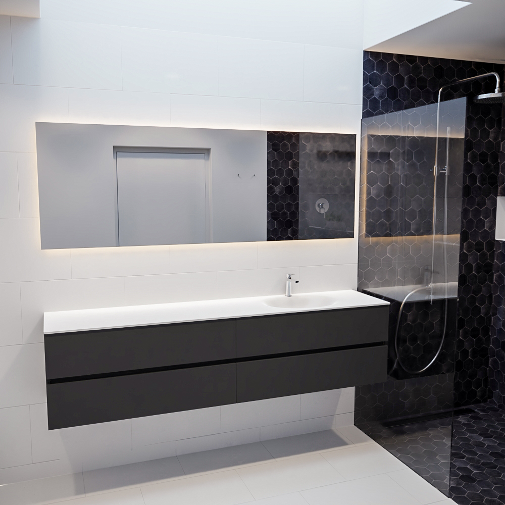 MONDIAZ VICA 200cm mueble de baño Dark Grey 4 cajones lavabo MOON Derecho 1 orificio con espejo LED. 3 MONDIAZ VICA 200cm mueble de baño Dark Grey 4 cajones lavabo MOON Derecho 1 orificio con espejo LED. - Imagen 3