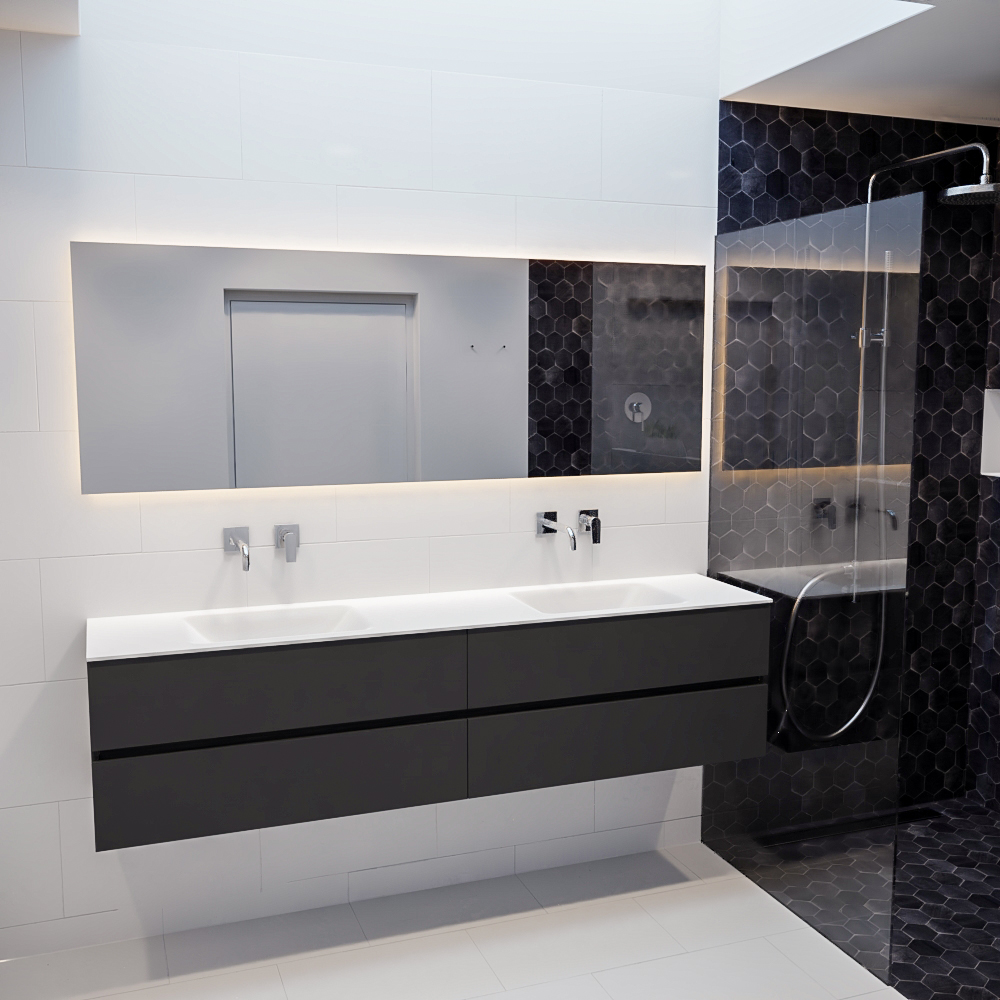 MONDIAZ VICA 200cm mueble de baño Dark Grey 4 cajones lavabo CLOUD Doble sin orificio. 3 MONDIAZ VICA 200cm mueble de baño Dark Grey 4 cajones lavabo CLOUD Doble sin orificio. - Imagen 3