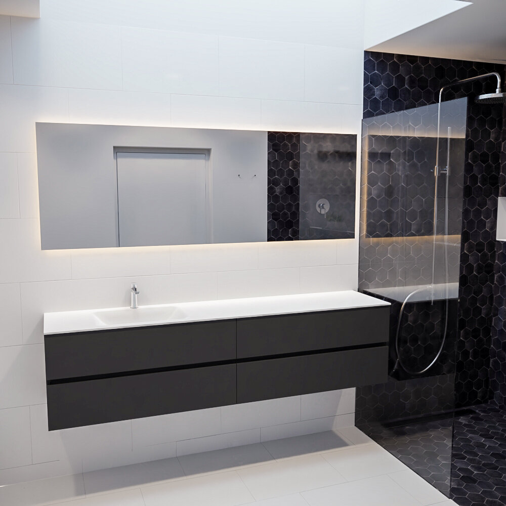 MONDIAZ VICA 200cm mueble de baño Dark Grey 4 cajones lavabo CLOUD Izquierda 1 orificio. 3 MONDIAZ VICA 200cm mueble de baño Dark Grey 4 cajones lavabo CLOUD Izquierda 1 orificio. - Imagen 3