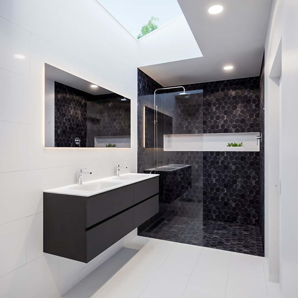 MONDIAZ VICA 150cm mueble de baño Dark Grey 4 cajones lavabo CLOUD Doble 2 orificios con espejo LED. 2 MONDIAZ VICA 150cm mueble de baño Dark Grey 4 cajones lavabo CLOUD Doble 2 orificios con espejo LED. - Imagen 2