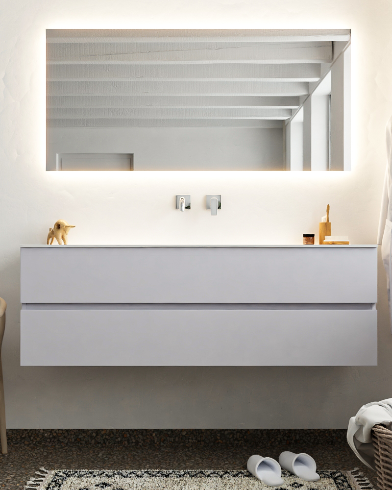 MONDIAZ VICA 150cm mueble de baño Cale 2 cajones lavabo MOON Centro sin orificio con espejo LED. 3 MONDIAZ VICA 150cm mueble de baño Cale 2 cajones lavabo MOON Centro sin orificio con espejo LED. - Imagen 3