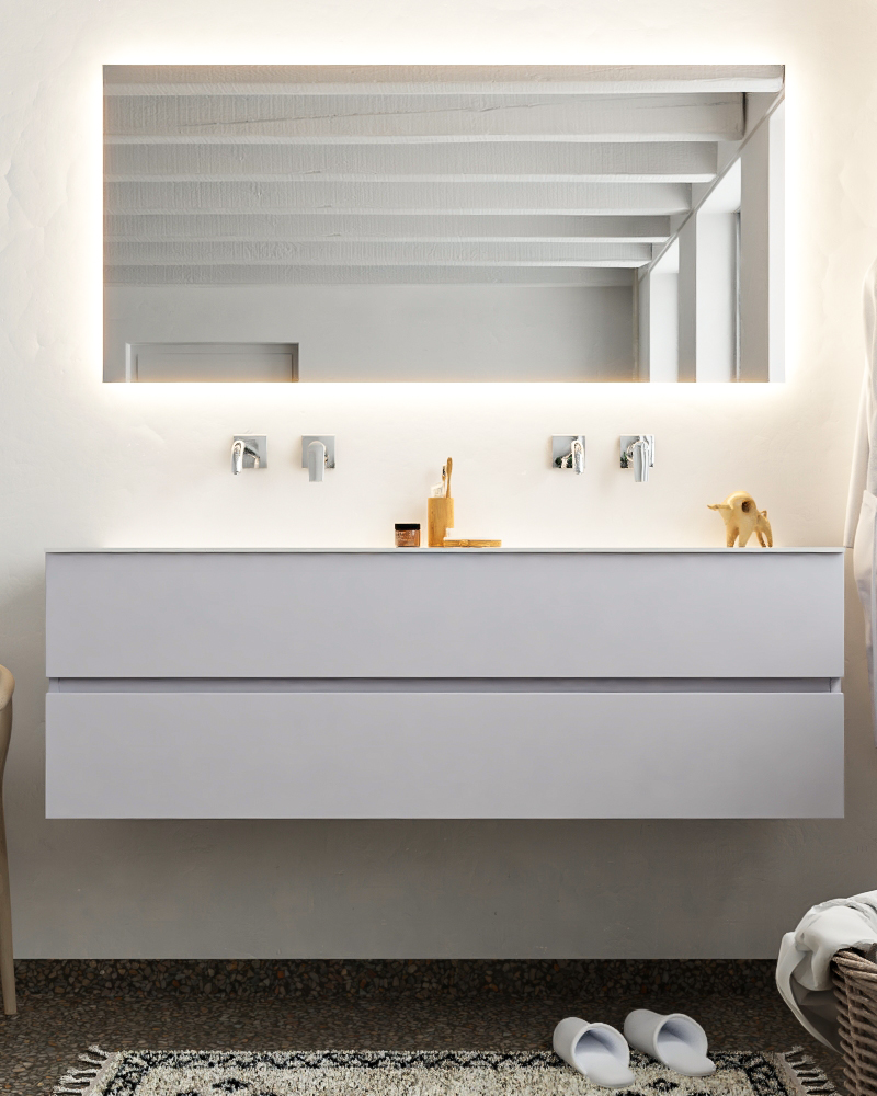 MONDIAZ VICA 150cm mueble de baño Cale 2 cajones lavabo CLOUD Doble sin orificio con espejo LED. 3 MONDIAZ VICA 150cm mueble de baño Cale 2 cajones lavabo CLOUD Doble sin orificio con espejo LED. - Imagen 3