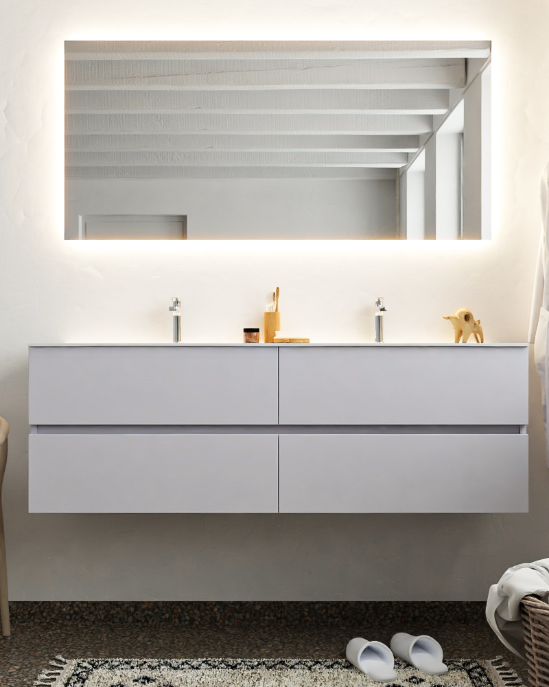 MONDIAZ VICA 150cm mueble de baño Cale 4 cajones lavabo MOON Doble 2 orificios con espejo LED. 3 MONDIAZ VICA 150cm mueble de baño Cale 4 cajones lavabo MOON Doble 2 orificios con espejo LED. - Imagen 3
