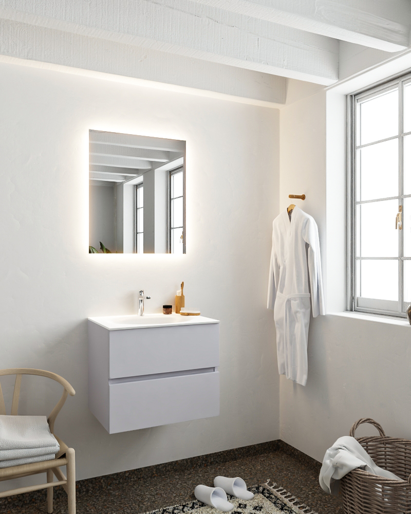 MONDIAZ VICA 60cm mueble de baño Cale 2 cajones lavabo MOON Centro 1 orificio con espejo LED. 2 MONDIAZ VICA 60cm mueble de baño Cale 2 cajones lavabo MOON Centro 1 orificio con espejo LED. - Imagen 2