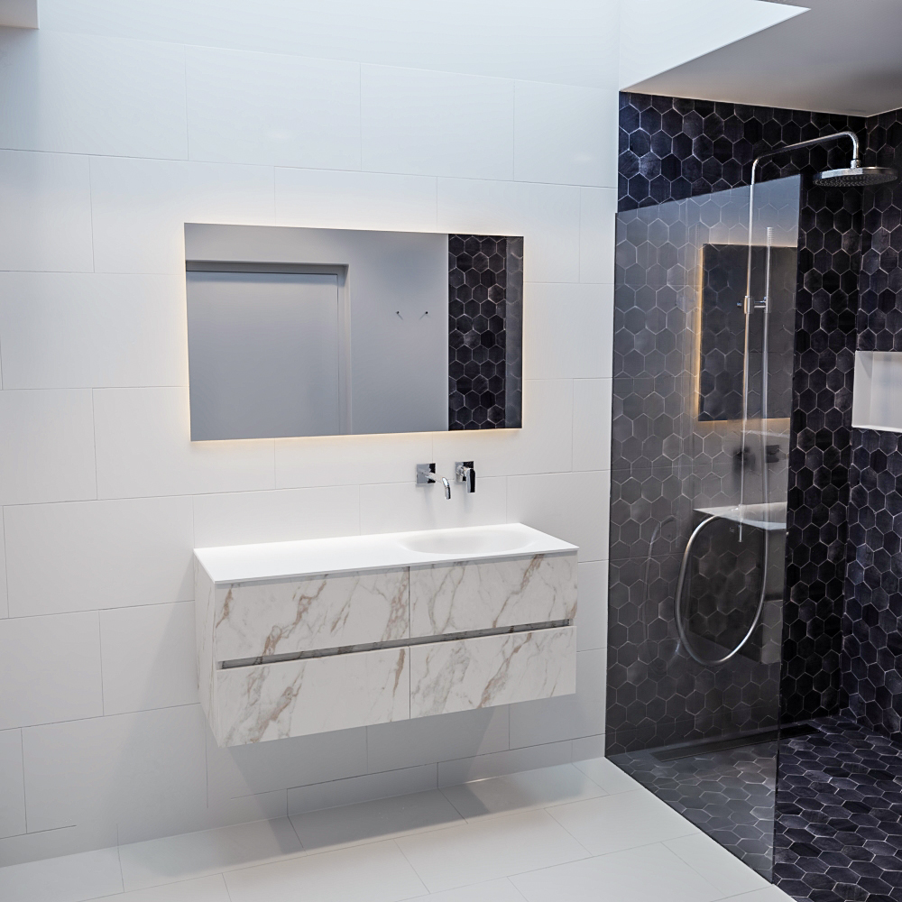 Mueble de baño Vica 120 cm carrara mat con 4 cajones, lavabo de Solid surface seno derecho con 0 orificio(s) para el grifo. 11 Mueble de baño Vica 120 cm carrara mat con 4 cajones, lavabo de Solid surface seno derecho con 0 orificio(s) para el grifo. - Imagen 11