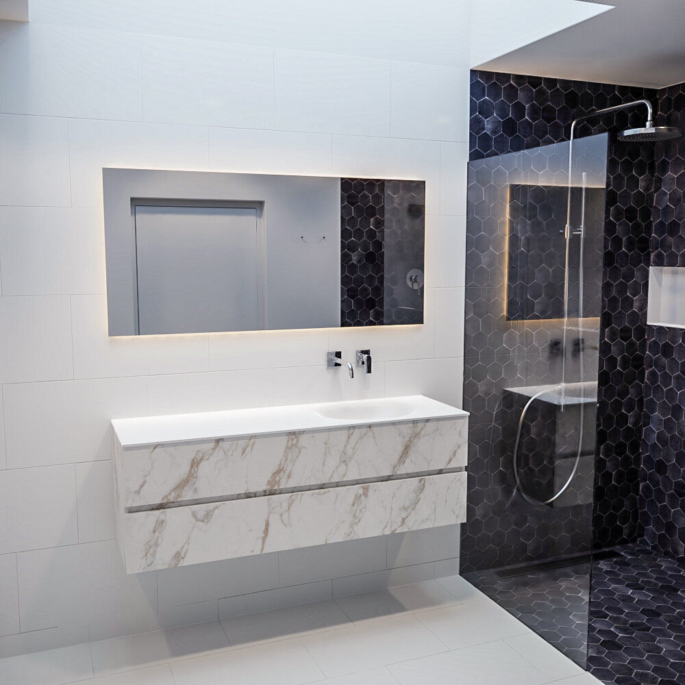 Mueble de baño Vica 150 cm carrara mat con 2 cajones, lavabo de Solid surface seno derecho con 0 orificio(s) para el grifo. 10 Mueble de baño Vica 150 cm carrara mat con 2 cajones, lavabo de Solid surface seno derecho con 0 orificio(s) para el grifo. - Imagen 10