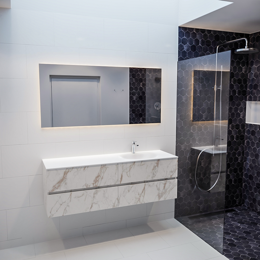 MONDIAZ VICA 150cm mueble de baño Carrara 4 cajones lavabo MOON Derecho 1 orificio. 3 MONDIAZ VICA 150cm mueble de baño Carrara 4 cajones lavabo MOON Derecho 1 orificio. - Imagen 3
