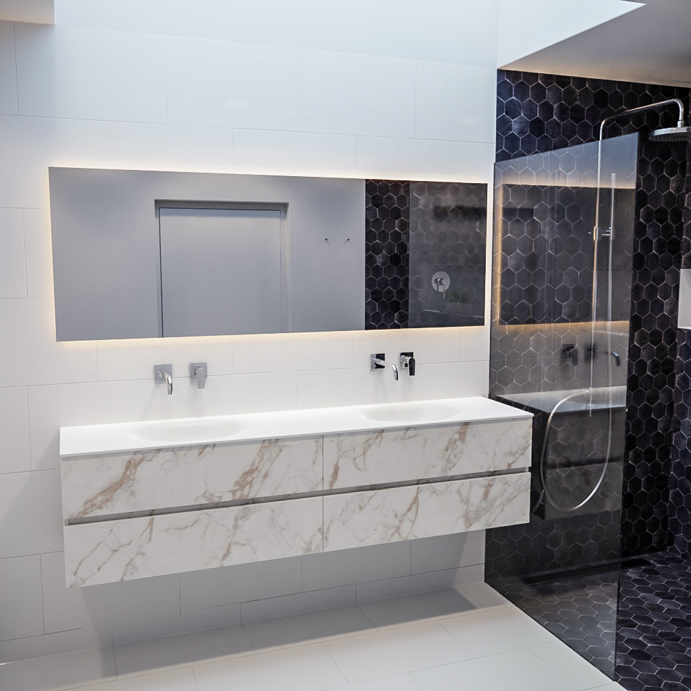 MONDIAZ VICA 200cm mueble de baño Carrara 4 cajones lavabo MOON Doble sin orificio. 3 MONDIAZ VICA 200cm mueble de baño Carrara 4 cajones lavabo MOON Doble sin orificio. - Imagen 3