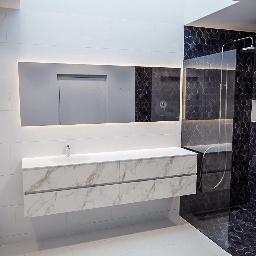 MONDIAZ VICA 200cm mueble de baño Carrara 4 cajones lavabo MOON Izquierda 1 orificio con espejo LED. 3 MONDIAZ VICA 200cm mueble de baño Carrara 4 cajones lavabo MOON Izquierda 1 orificio con espejo LED. - Imagen 3