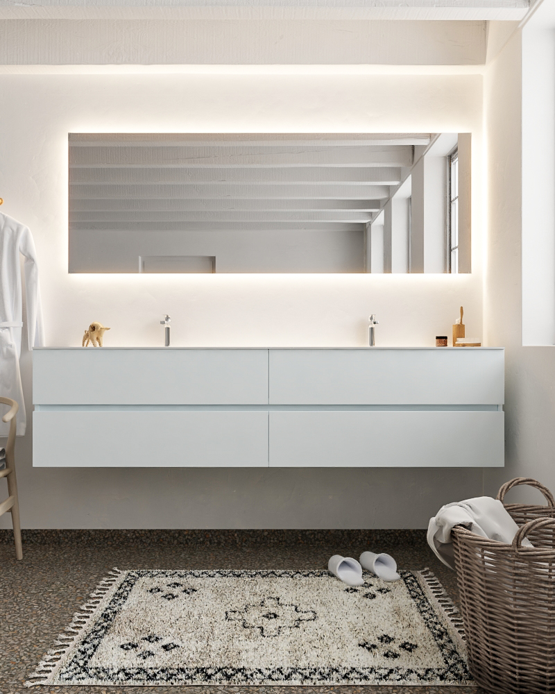 MONDIAZ VICA 200cm mueble de baño Clay 4 cajones lavabo CLOUD Doble 2 orificios con espejo LED. 3 MONDIAZ VICA 200cm mueble de baño Clay 4 cajones lavabo CLOUD Doble 2 orificios con espejo LED. - Imagen 3