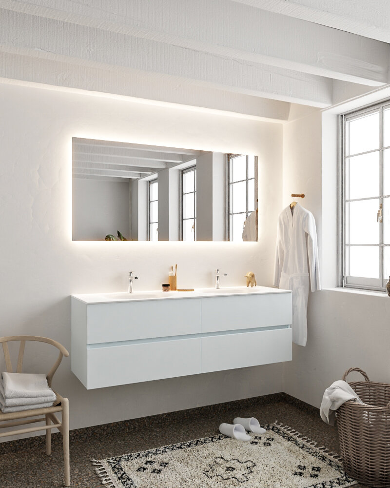 MONDIAZ VICA 150cm mueble de baño Clay 4 cajones lavabo MOON Doble 2 orificios con espejo LED. 2 MONDIAZ VICA 150cm mueble de baño Clay 4 cajones lavabo MOON Doble 2 orificios con espejo LED. - Imagen 2