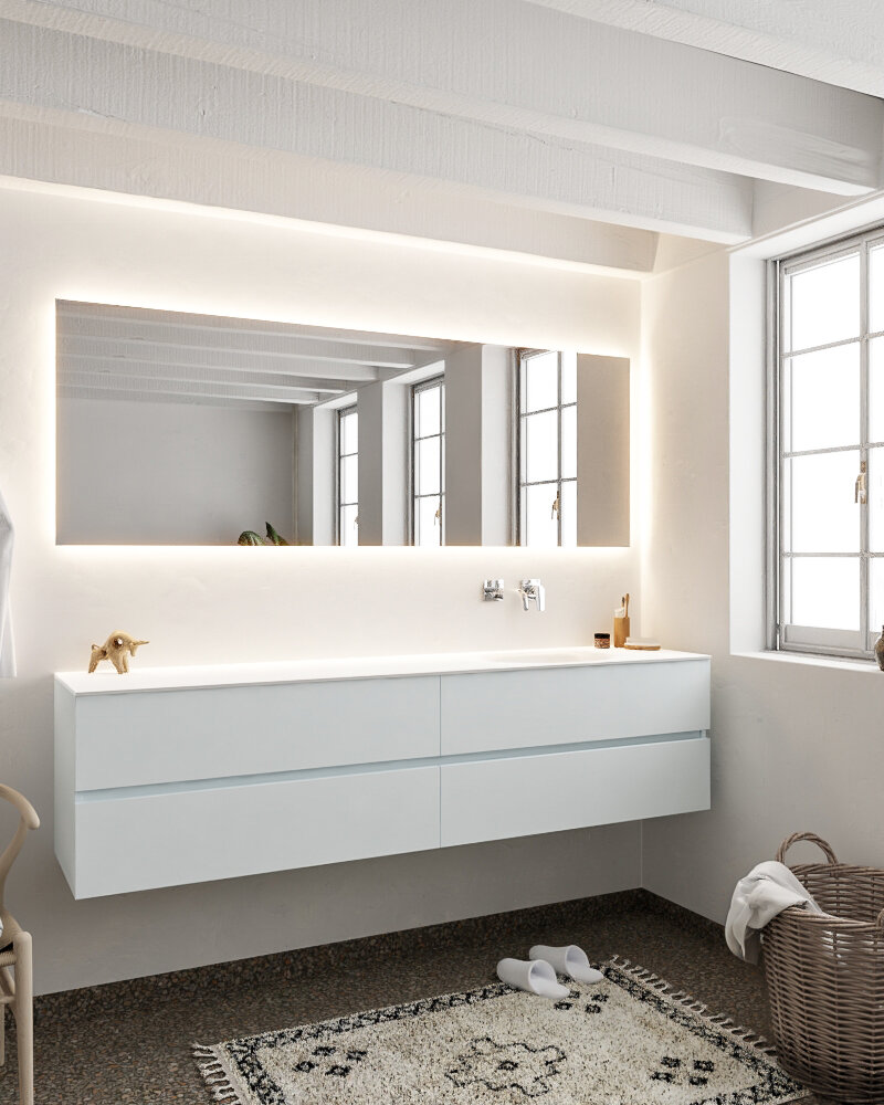 MONDIAZ VICA 200cm mueble de baño Clay 4 cajones lavabo MOON Derecho sin orificio con espejo LED. 2 MONDIAZ VICA 200cm mueble de baño Clay 4 cajones lavabo MOON Derecho sin orificio con espejo LED. - Imagen 2