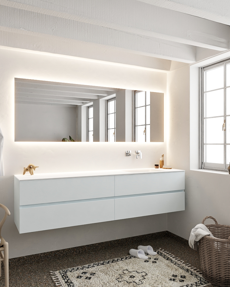 MONDIAZ VICA 200cm mueble de baño Clay 4 cajones lavabo CLOUD Derecho sin orificio con espejo LED. 2 MONDIAZ VICA 200cm mueble de baño Clay 4 cajones lavabo CLOUD Derecho sin orificio con espejo LED. - Imagen 2