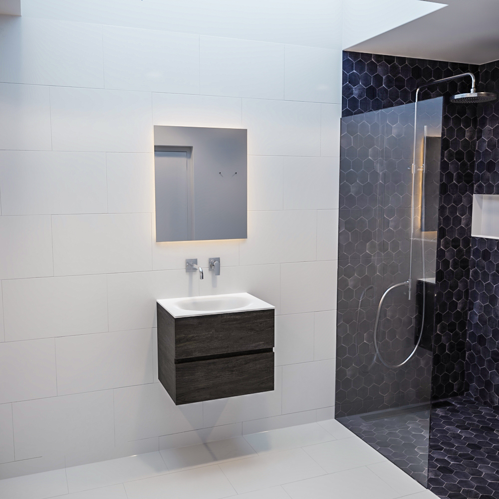 MONDIAZ VICA 60cm mueble de baño Dark Brown 2 cajones lavabo MOON Centro sin orificio con espejo LED. 3 MONDIAZ VICA 60cm mueble de baño Dark Brown 2 cajones lavabo MOON Centro sin orificio con espejo LED. - Imagen 3