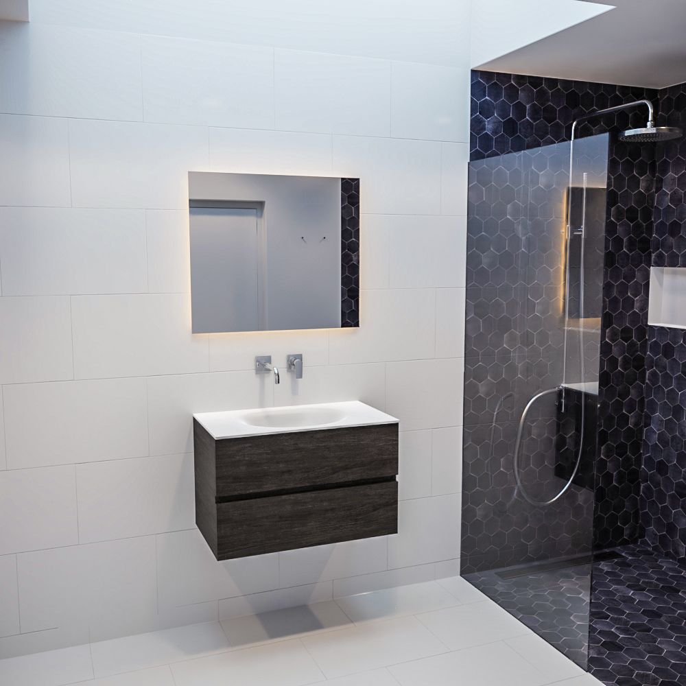 MONDIAZ VICA 80cm mueble de baño Dark Brown 2 cajones lavabo MOON Centro sin orificio con espejo LED. 3 MONDIAZ VICA 80cm mueble de baño Dark Brown 2 cajones lavabo MOON Centro sin orificio con espejo LED. - Imagen 3
