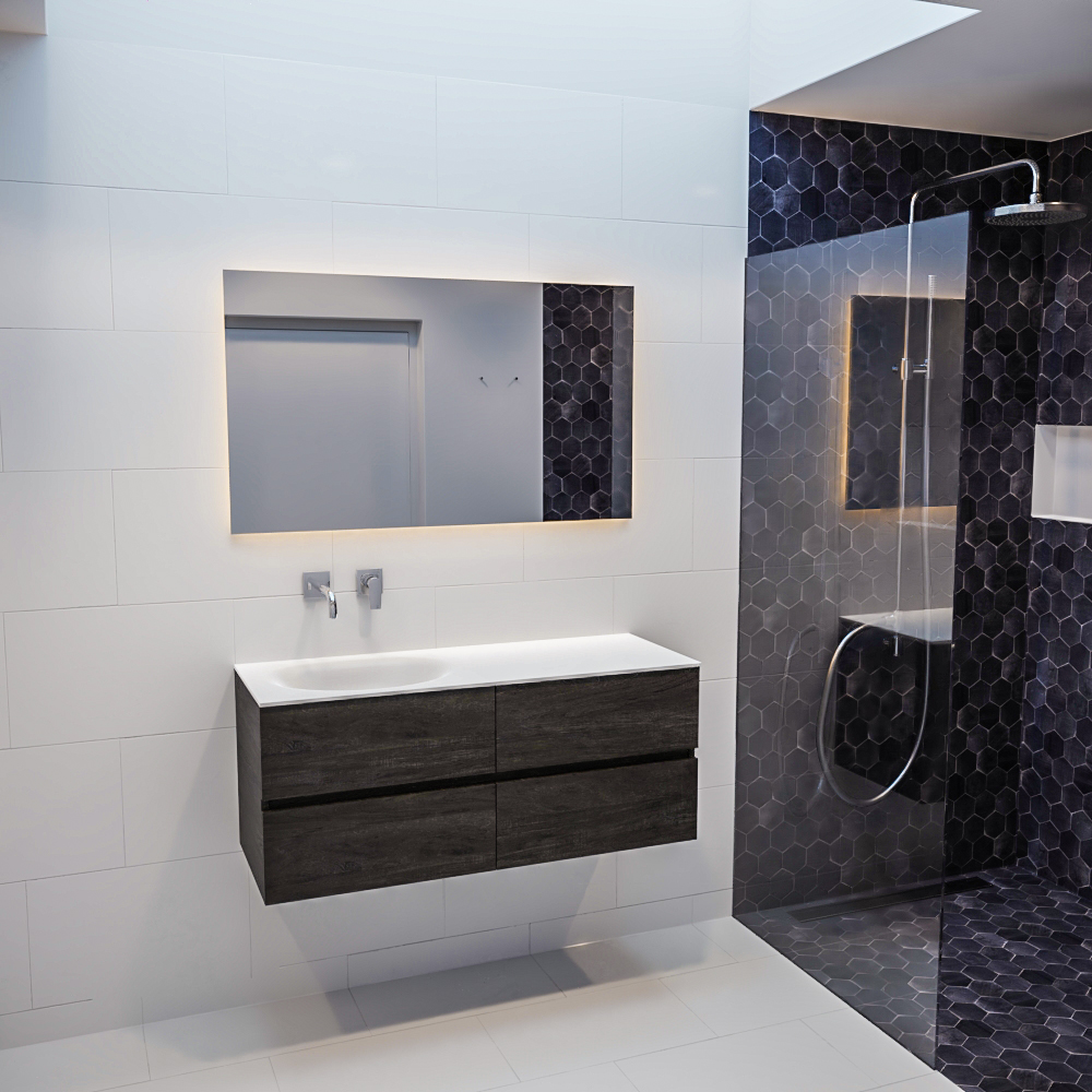 Mueble de baño 120 cm Wood nogal con 4 cajones, lavabo de Solid surface seno izquierdo con 0 orificio(s) para el grifo. 11 Mueble de baño 120 cm Wood nogal con 4 cajones, lavabo de Solid surface seno izquierdo con 0 orificio(s) para el grifo. - Imagen 11