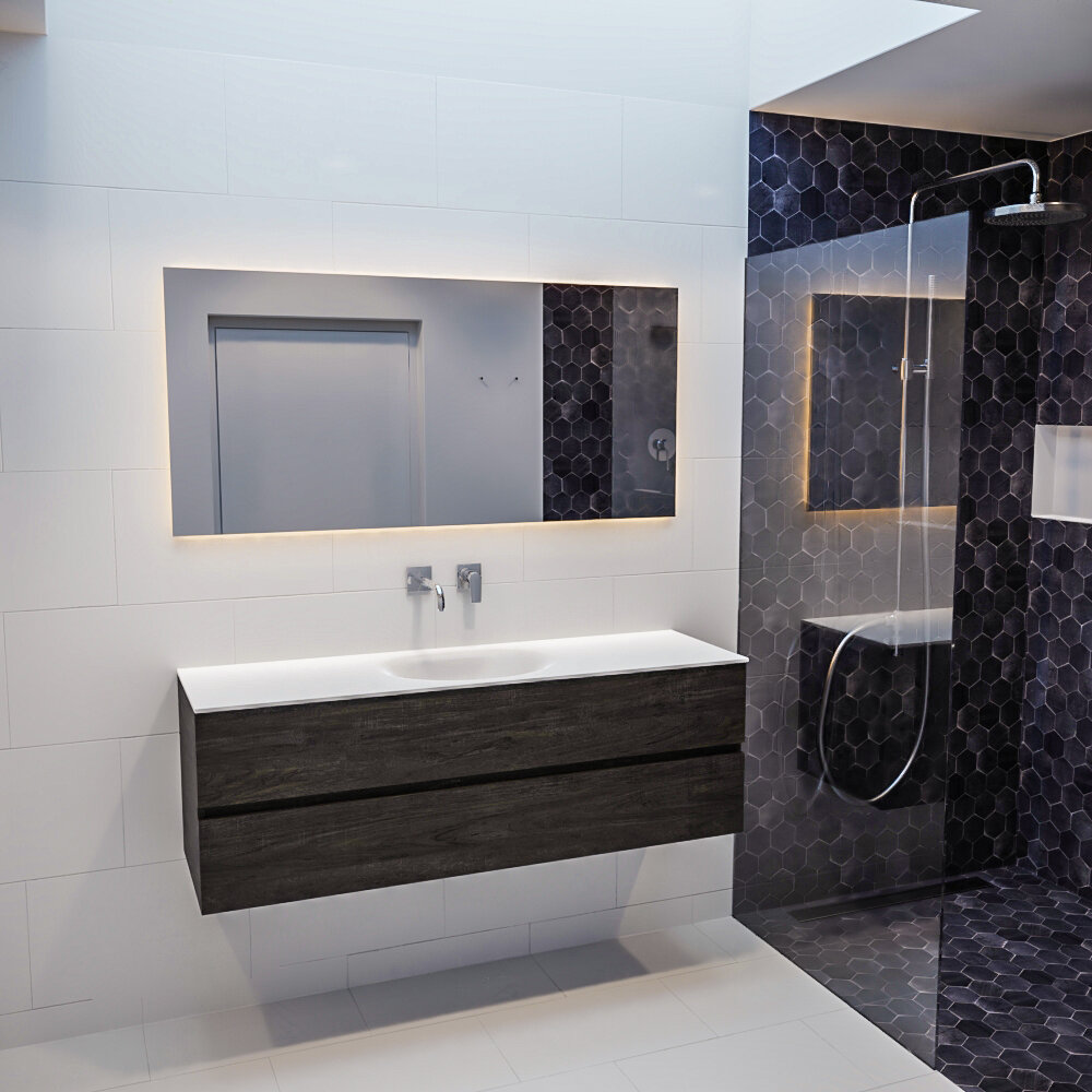 Mueble de baño 150 cm Wood nogal con 2 cajones, lavabo de Solid surface seno centrado con 0 orificio(s) para el grifo. 10 Mueble de baño 150 cm Wood nogal con 2 cajones, lavabo de Solid surface seno centrado con 0 orificio(s) para el grifo. - Imagen 10