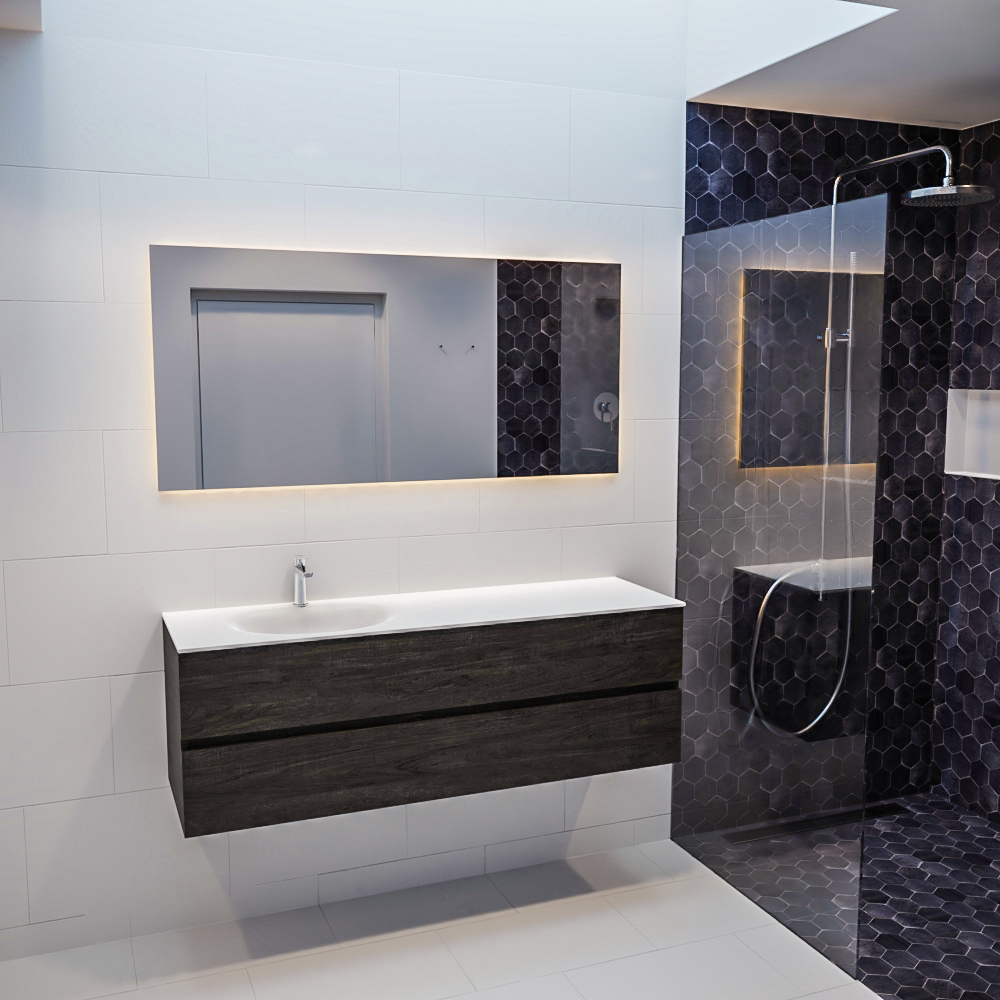 Mueble de baño 150 cm Wood nogal con 2 cajones, lavabo de Solid surface seno izquierdo con 1 orificio(s) para el grifo. 10 Mueble de baño 150 cm Wood nogal con 2 cajones, lavabo de Solid surface seno izquierdo con 1 orificio(s) para el grifo. - Imagen 10