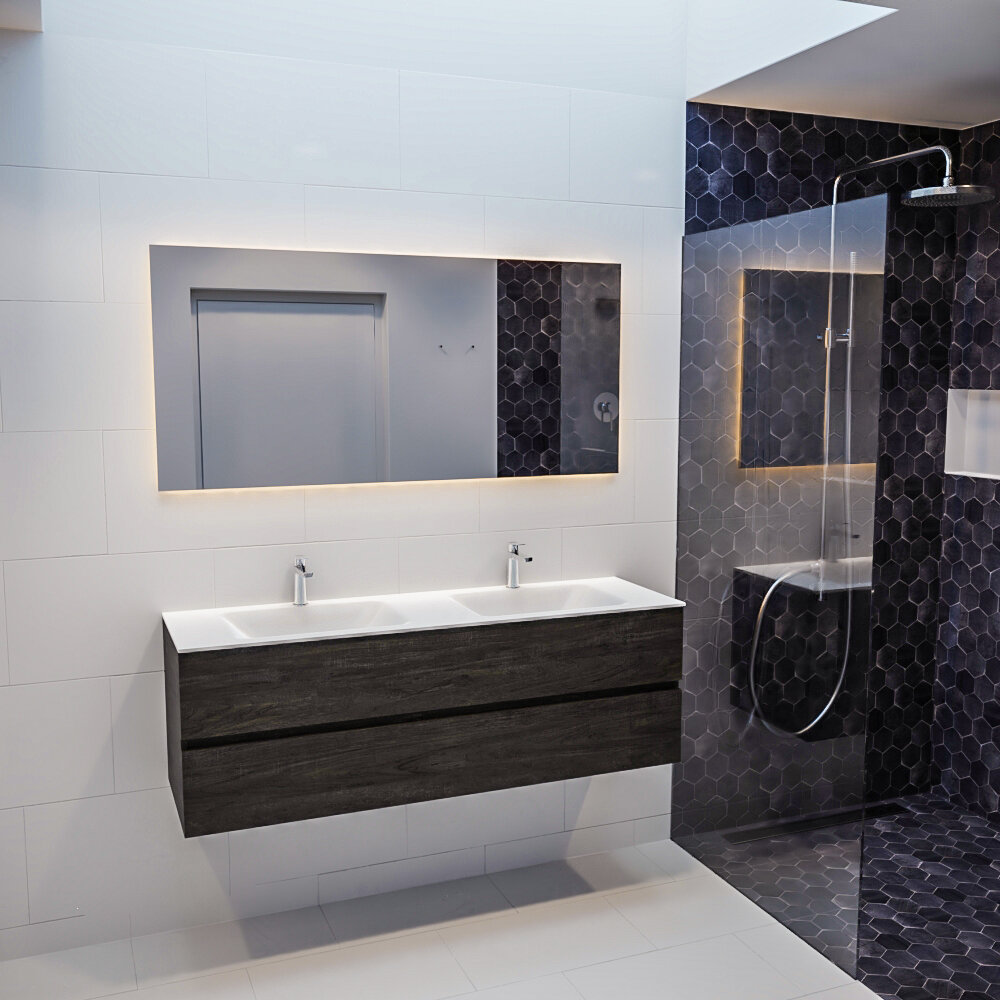 MONDIAZ VICA 150cm mueble de baño Dark Brown 2 cajones lavabo CLOUD Doble 2 orificios con espejo LED. 3 MONDIAZ VICA 150cm mueble de baño Dark Brown 2 cajones lavabo CLOUD Doble 2 orificios con espejo LED. - Imagen 3