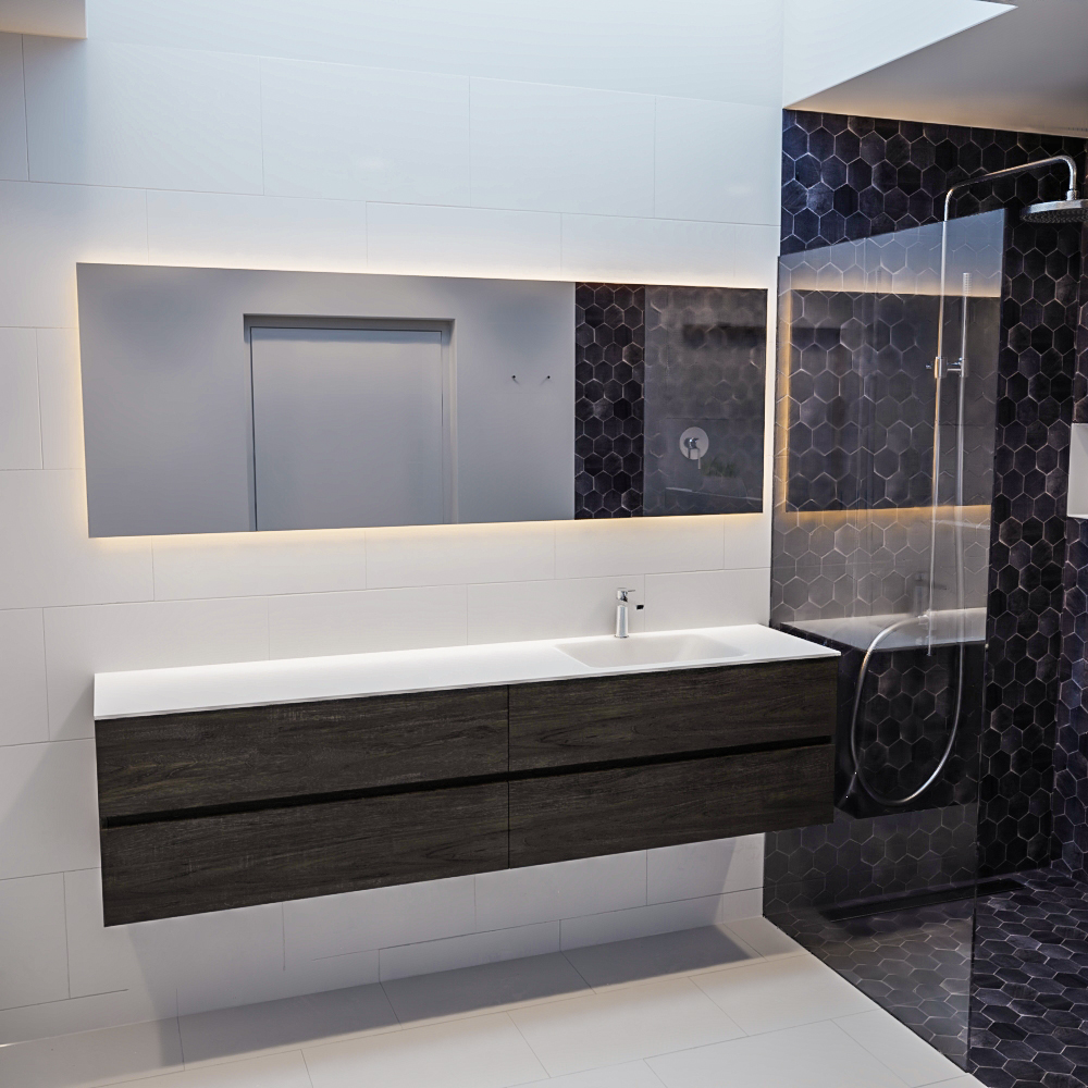 MONDIAZ VICA 200cm mueble de baño Dark Brown 4 cajones lavabo CLOUD Derecho 1 orificio con espejo LED. 3 MONDIAZ VICA 200cm mueble de baño Dark Brown 4 cajones lavabo CLOUD Derecho 1 orificio con espejo LED. - Imagen 3